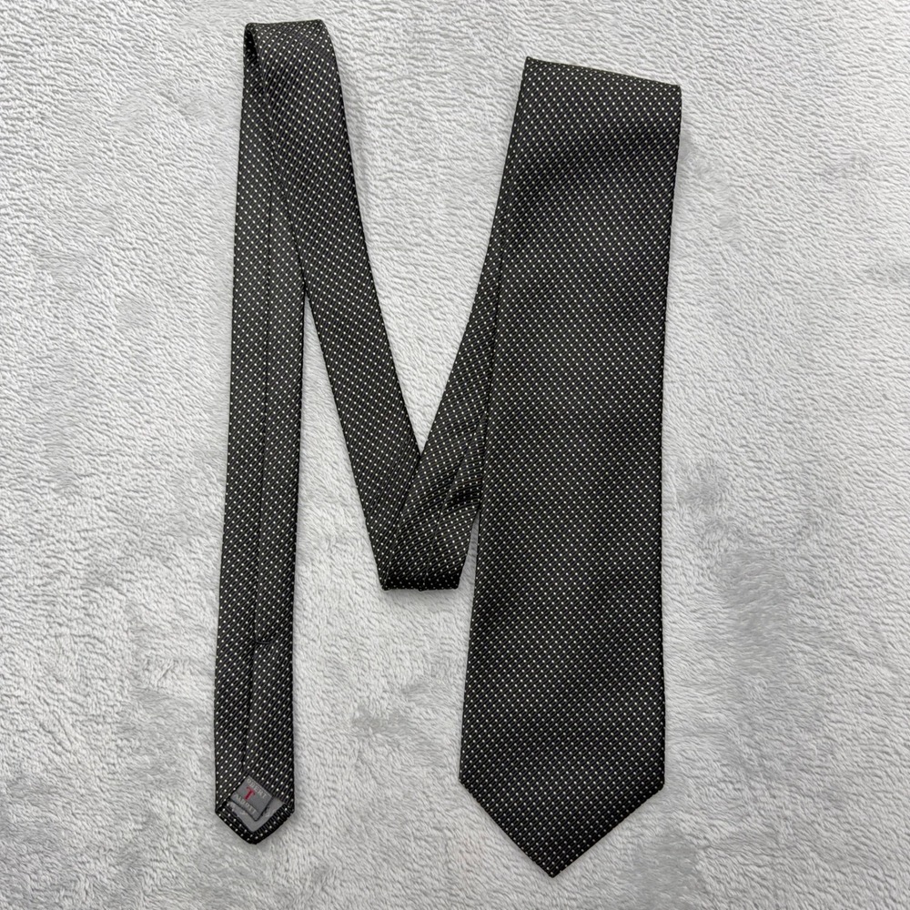 Robert Talbott Necktie Mens One Size Black Silver Micro Dot Silk Hand Sewn USA